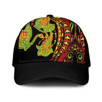 Hawaiian Manta Ray and Hammerhead Shark Tribal Tattoo Mesh Trucker Cap with Polynesian Tribal Pattern Kanaka Maoli Flag Color