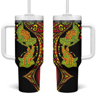 Hawaiian Manta Ray and Hammerhead Shark Tribal Tattoo Tumbler With Handle with Polynesian Tribal Pattern Kanaka Maoli Flag Color