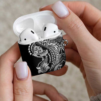 Hawaiian Manta Ray and Hammerhead Shark Tribal Tattoo AirPods Case with Polynesian Tribal Pattern Black-White Color