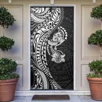 Hawaiian Manta Ray and Hammerhead Shark Tribal Tattoo Door Cover with Polynesian Tribal Pattern Black-White Color