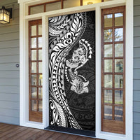 Hawaiian Manta Ray and Hammerhead Shark Tribal Tattoo Door Cover with Polynesian Tribal Pattern Black-White Color