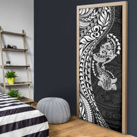 Hawaiian Manta Ray and Hammerhead Shark Tribal Tattoo Door Cover with Polynesian Tribal Pattern Black-White Color