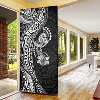 Hawaiian Manta Ray and Hammerhead Shark Tribal Tattoo Door Cover with Polynesian Tribal Pattern Black-White Color