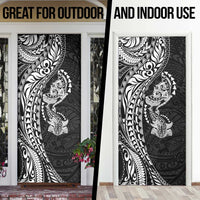 Hawaiian Manta Ray and Hammerhead Shark Tribal Tattoo Door Cover with Polynesian Tribal Pattern Black-White Color