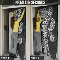 Hawaiian Manta Ray and Hammerhead Shark Tribal Tattoo Door Cover with Polynesian Tribal Pattern Black-White Color