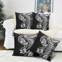 Hawaiian Manta Ray and Hammerhead Shark Tribal Tattoo Pillow Cover with Polynesian Tribal Pattern Black-White Color