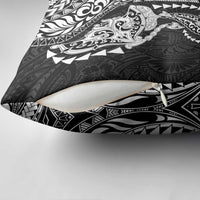 Hawaiian Manta Ray and Hammerhead Shark Tribal Tattoo Pillow Cover with Polynesian Tribal Pattern Black-White Color