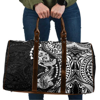 Hawaiian Manta Ray and Hammerhead Shark Tribal Tattoo Travel Bag with Polynesian Tribal Pattern Black-White Color