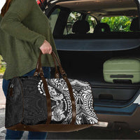 Hawaiian Manta Ray and Hammerhead Shark Tribal Tattoo Travel Bag with Polynesian Tribal Pattern Black-White Color