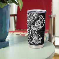 Hawaiian Manta Ray and Hammerhead Shark Tribal Tattoo Tumbler Cup with Polynesian Tribal Pattern Black-White Color