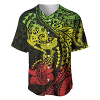 Hawaiian Manta Ray and Hammerhead Shark Tribal Tattoo Baseball Jersey with Polynesian Tribal Pattern Reggae Style