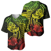 Hawaiian Manta Ray and Hammerhead Shark Tribal Tattoo Baseball Jersey with Polynesian Tribal Pattern Reggae Style