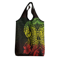 Hawaiian Manta Ray and Hammerhead Shark Tribal Tattoo Grocery Bag with Polynesian Tribal Pattern Reggae Style