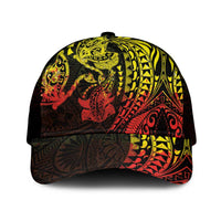 Hawaiian Manta Ray and Hammerhead Shark Tribal Tattoo Mesh Trucker Cap with Polynesian Tribal Pattern Reggae Style