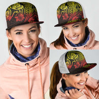 Hawaiian Manta Ray and Hammerhead Shark Tribal Tattoo Mesh Trucker Cap with Polynesian Tribal Pattern Reggae Style