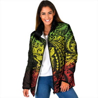 Hawaiian Manta Ray and Hammerhead Shark Tribal Tattoo Padded Jacket with Polynesian Tribal Pattern Reggae Style LT03 Women Multicolor - Polynesian Pride