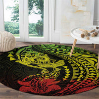 Hawaiian Manta Ray and Hammerhead Shark Tribal Tattoo Round Carpet with Polynesian Tribal Pattern Reggae Style LT03 - Polynesian Pride