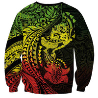 Hawaiian Manta Ray and Hammerhead Shark Tribal Tattoo Sweatshirt with Polynesian Tribal Pattern Reggae Style LT03 - Polynesian Pride
