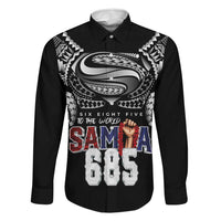Super Samoa-Six Eight Five to The World Family Matching Tank Maxi Dress and Hawaiian Shirt Traditional Samoan Tattoo Black Color LT03 Dad's Shirt - Long Sleeve Black - Polynesian Pride
