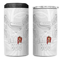 Super Samoa-Six Eight Five to The World 4 in 1 Can Cooler Tumbler Traditional Samoan Tattoo All White
