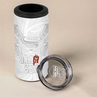 Super Samoa-Six Eight Five to The World 4 in 1 Can Cooler Tumbler Traditional Samoan Tattoo All White