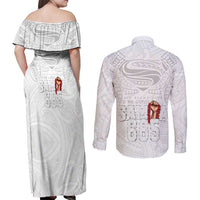 Super Samoa-Six Eight Five to The World Couples Matching Off Shoulder Maxi Dress and Long Sleeve Button Shirt Traditional Samoan Tattoo All White