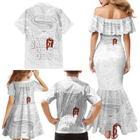 Super Samoa-Six Eight Five to The World Family Matching Mermaid Dress and Hawaiian Shirt Traditional Samoan Tattoo All White