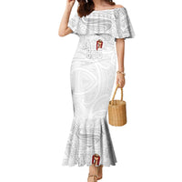 Super Samoa-Six Eight Five to The World Family Matching Mermaid Dress and Hawaiian Shirt Traditional Samoan Tattoo All White