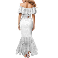 Super Samoa-Six Eight Five to The World Family Matching Mermaid Dress and Hawaiian Shirt Traditional Samoan Tattoo All White