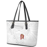 Super Samoa-Six Eight Five to The World Leather Tote Bag Traditional Samoan Tattoo All White
