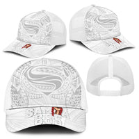 Super Samoa-Six Eight Five to The World Mesh Trucker Cap Traditional Samoan Tattoo All White