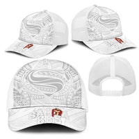 Super Samoa-Six Eight Five to The World Mesh Trucker Cap Traditional Samoan Tattoo All White LT03 - Polynesian Pride