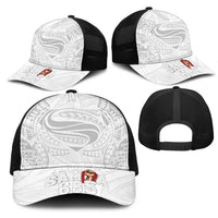 Super Samoa-Six Eight Five to The World Mesh Trucker Cap Traditional Samoan Tattoo All White LT03 - Polynesian Pride