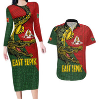 Sepik River Crocodile & Arts Festival Melanesian Pattern Couples Matching Long Sleeve Bodycon Dress and Hawaiian Shirt