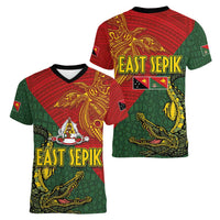 Sepik River Crocodile & Arts Festival Women V-Neck T-Shirt Bird-of-paradise Melanesian Tattoo