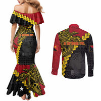 Papua New Guinea Independence Day Couples Matching Mermaid Dress and Long Sleeve Button Shirt Bird-of-paradise Melanesian Tattoo
