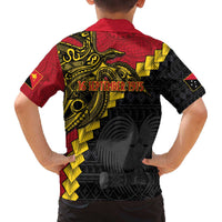 Papua New Guinea Independence Day Family Matching Off The Shoulder Long Sleeve Dress and Hawaiian Shirt Bird-of-paradise Melanesian Tattoo LT03 - Polynesian Pride