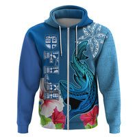 Polynesian Fiji Hoodie Shark and Hibiscus Tapa Pattern Blue Version LT03 - Polynesian Pride