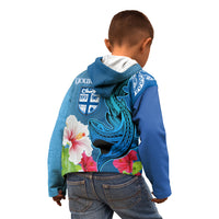 Custom Polynesian Fiji Kid Hoodie Shark and Hibiscus Tapa Pattern Blue Version LT03 - Polynesian Pride