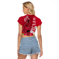 Polynesian Fiji Raglan Cropped T Shirt Shark and Hibiscus Tapa Pattern Red Version LT03 - Polynesian Pride