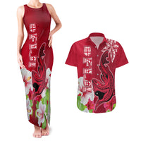 Custom Polynesian Fiji Couples Matching Tank Maxi Dress and Hawaiian Shirt Shark and Hibiscus Tapa Pattern Red Version LT03 Red - Polynesian Pride