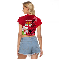 Custom Polynesian Fiji Raglan Cropped T Shirt Shark and Hibiscus Tapa Pattern Red Version LT03 - Polynesian Pride