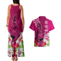 Polynesian Fiji Couples Matching Tank Maxi Dress and Hawaiian Shirt Shark and Hibiscus Tapa Pattern Purple Version LT03 - Polynesian Pride