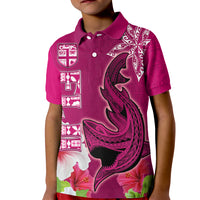 Polynesian Fiji Kid Polo Shirt Shark and Hibiscus Tapa Pattern Purple Version LT03 Kid Pink - Polynesian Pride