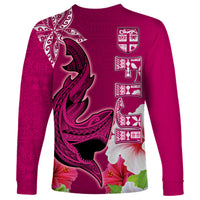 Polynesian Fiji Long Sleeve Shirt Shark and Hibiscus Tapa Pattern Purple Version LT03 - Polynesian Pride