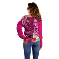 Polynesian Fiji Off Shoulder Sweater Shark and Hibiscus Tapa Pattern Purple Version LT03 - Polynesian Pride