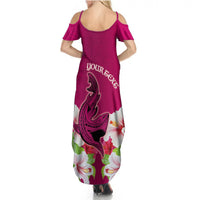 Custom Polynesian Fiji Summer Maxi Dress Shark and Hibiscus Tapa Pattern Purple Version LT03 - Polynesian Pride