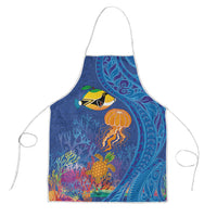 Hawaiian Funny Fruits Sea Animals Apron Mango Reef Triggerfish and Pineapple Turtle and Mandarin Jellyfish