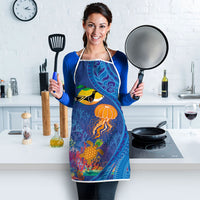Hawaiian Funny Fruits Sea Animals Apron Mango Reef Triggerfish and Pineapple Turtle and Mandarin Jellyfish