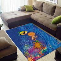 Hawaiian Funny Fruits Sea Animals Area Rug Mango Reef Triggerfish and Pineapple Turtle and Mandarin Jellyfish